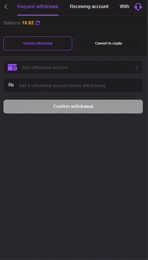 enter the amount select the payout method and withdraw