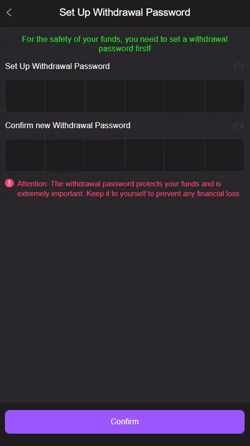 set up withdrawal password before you withdraw your earnings